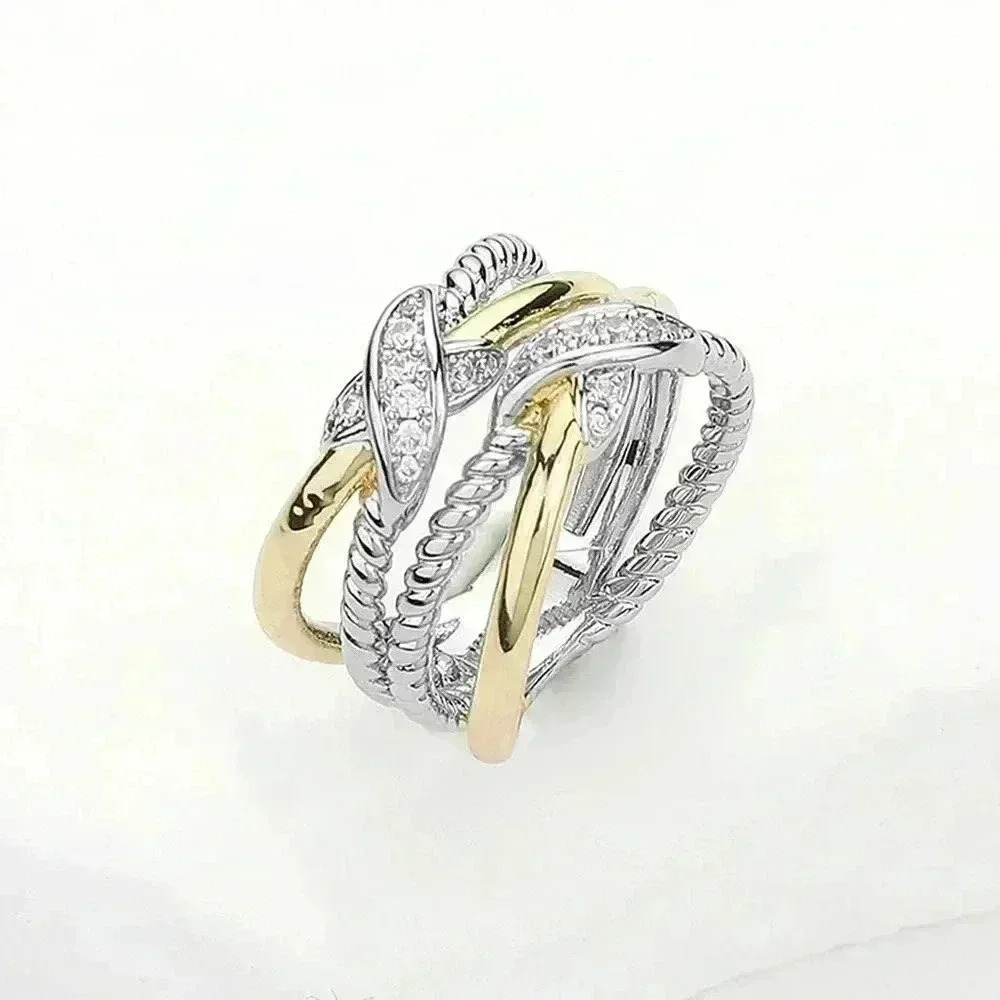 Two Tone Cross Over Simulated Ring With Simulated Diamonds